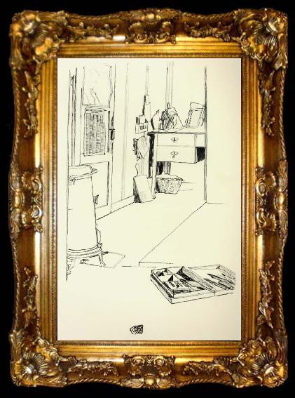 framed  Egon Schiele Office in the Prisoner-of-war Camp,Muhling, ta009-2
